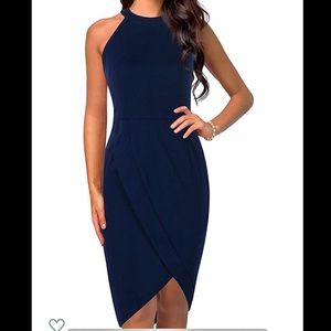 Halter Cocktail Dress - Navy Blue